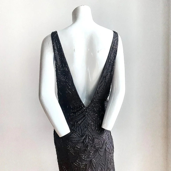 Frank Usher Sequin Embellished Bronze Asymmetrical Low BAck Cowl Neck Gown 8 - Picture 6 of 13